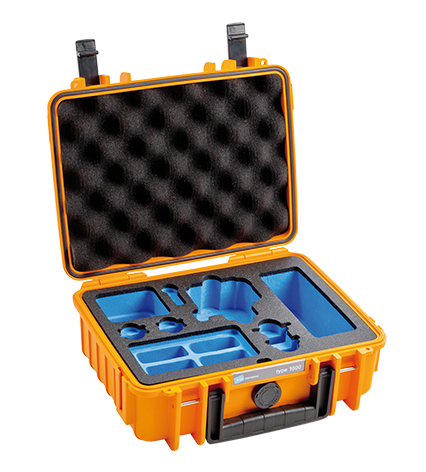 Orange colored opened case with foam inlay inside